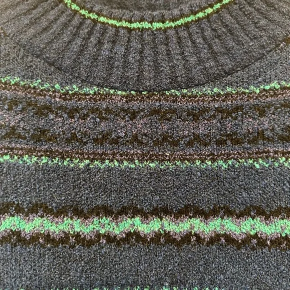 Vintage Y2K Era Yarnworks Navy Striped Turtleneck Sweater Size XL - Picture 5 of 7